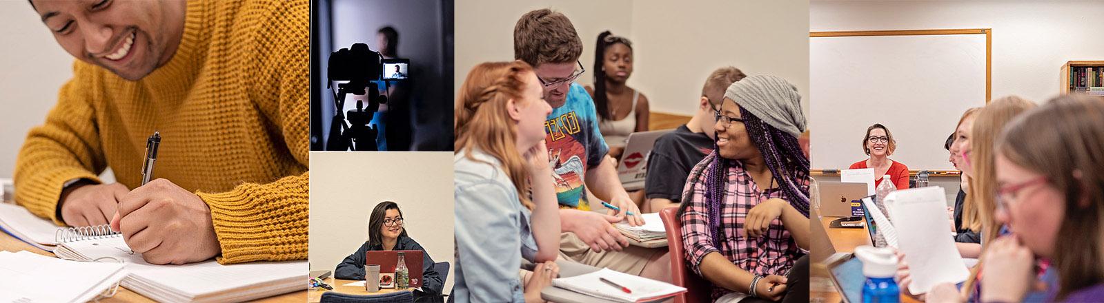 A collage of images of actual English students and instructors in actual English classrooms at UNC.